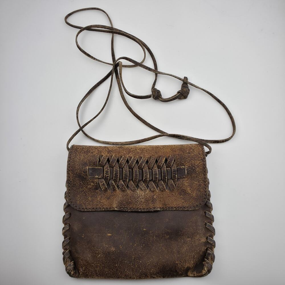 Purse Tiny Crossbody Sandalwood Cowhide Leather made in Brazil Vintage Worn 5x5